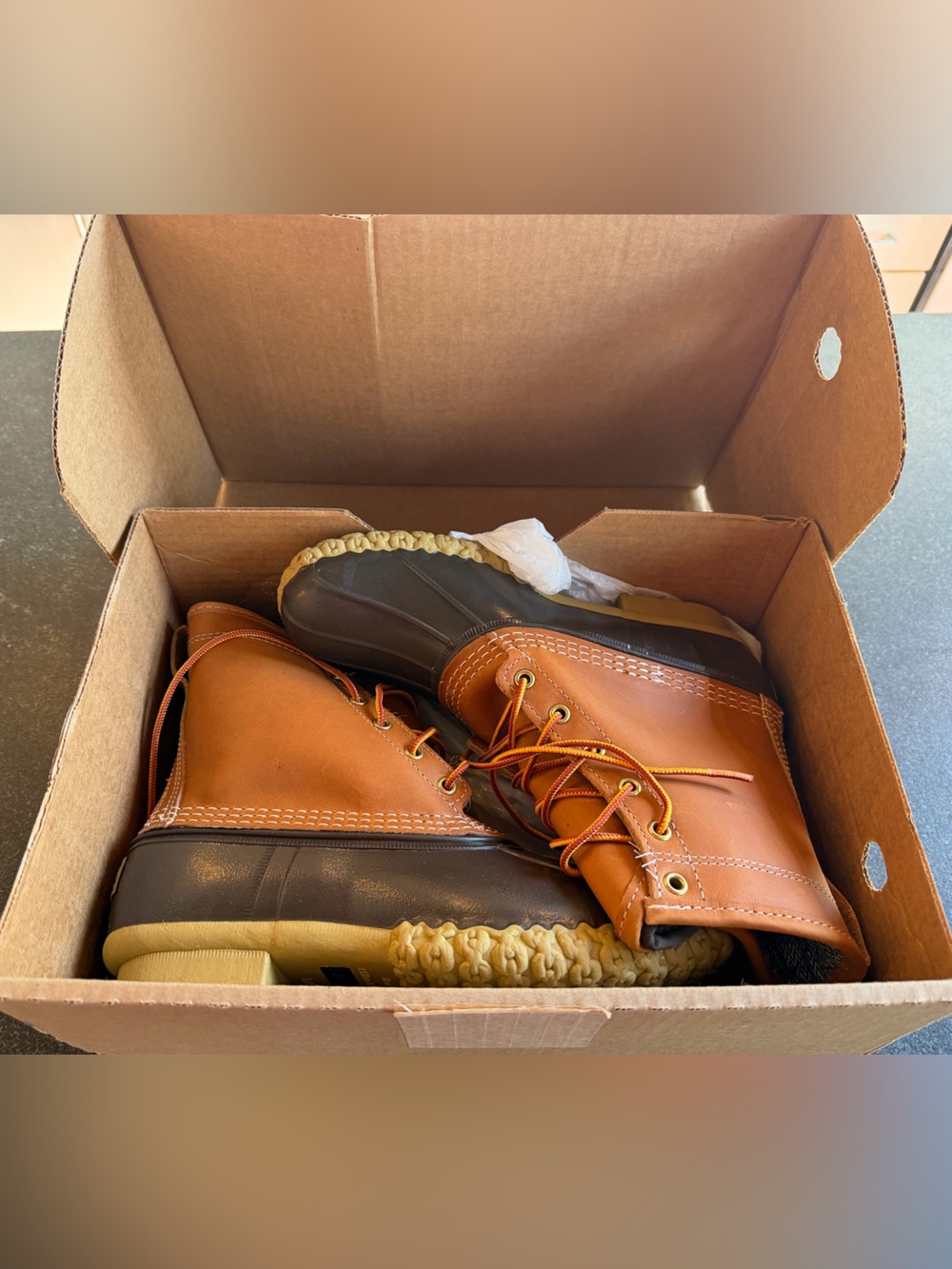 L.L. Bean Women's Two-Tone Brown Duck Boots - Tan Leather with Dark Brown Rubber